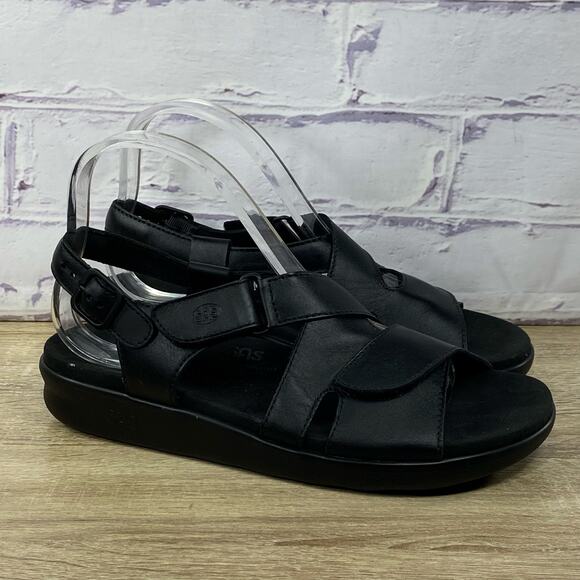 SAS Huggy Cross Strap Sandals Women's Size 9.5 M Black Slingback Comfort Walking - Picture 1 of 8